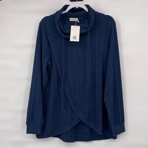 Bulotus NWT Blue cowl neck faux wrap sweater